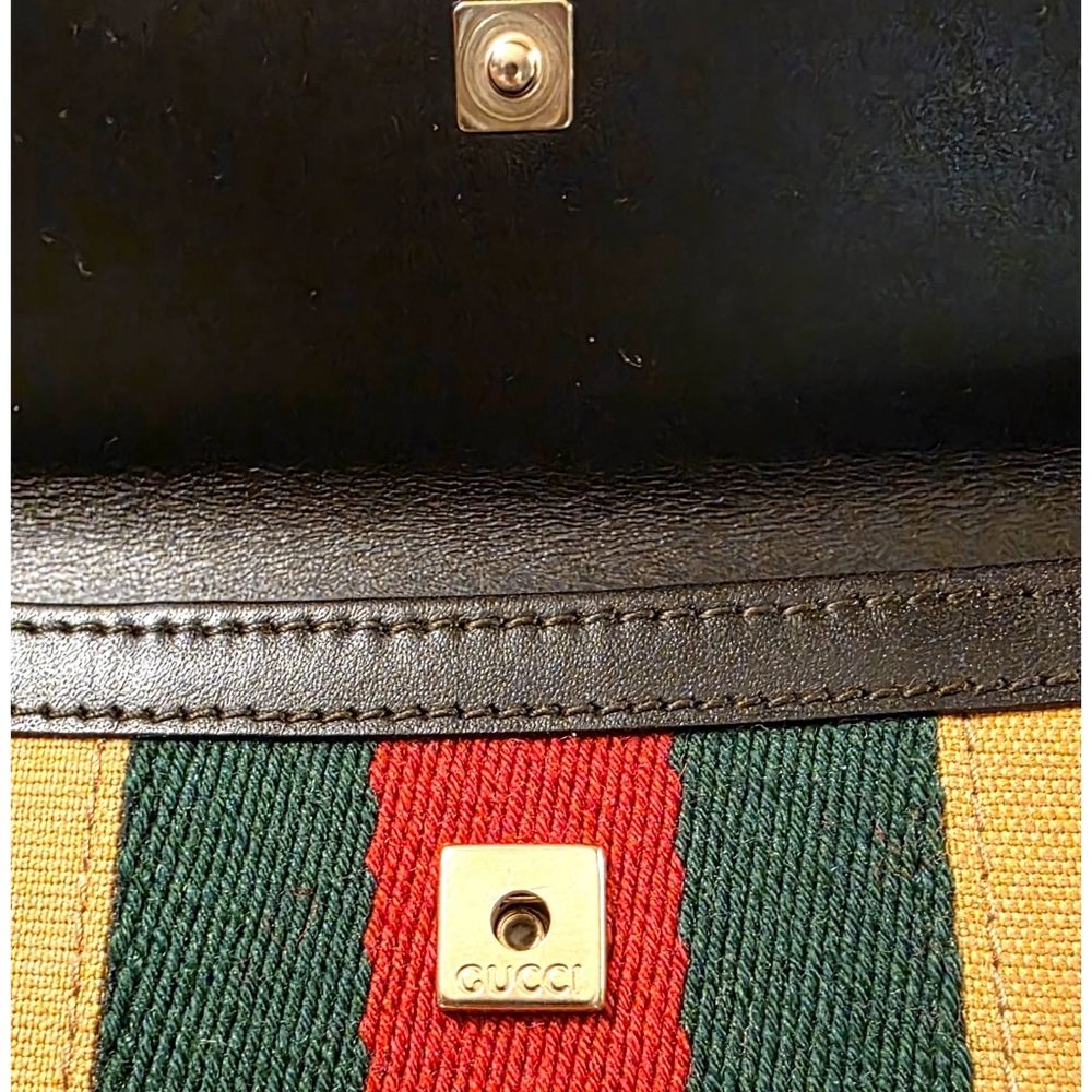Vintage Gucci Sherry Web Beige Canvas & Brown Leather Wallet Made in Italy - Picture 7 of 11